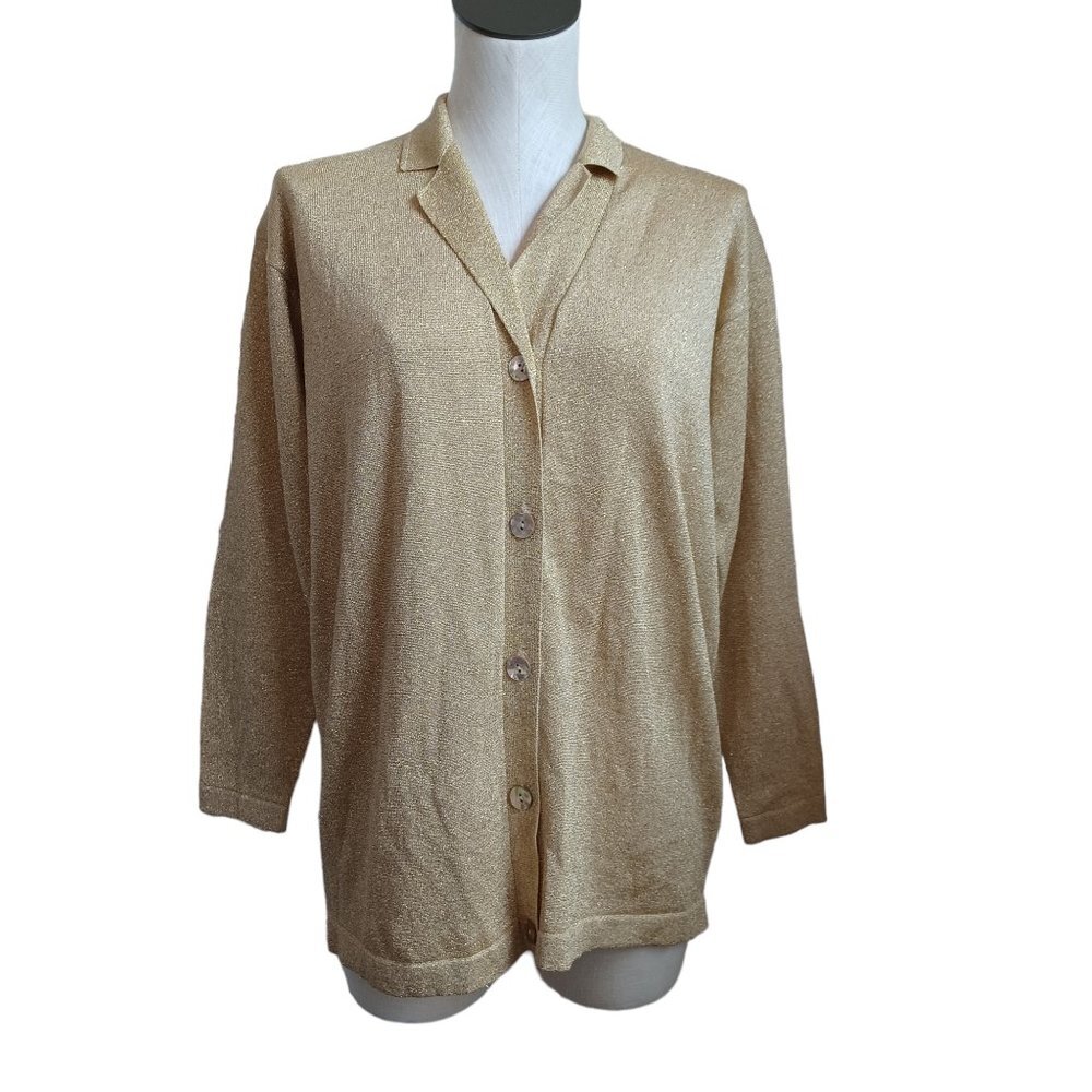 Saks Fifth Avenue‎ Sweater Vintage Gold Metallic Cardigan Size Small